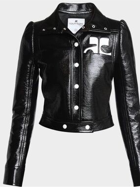 Courrèges Black Patent Leather-Effect Moto Jacket
